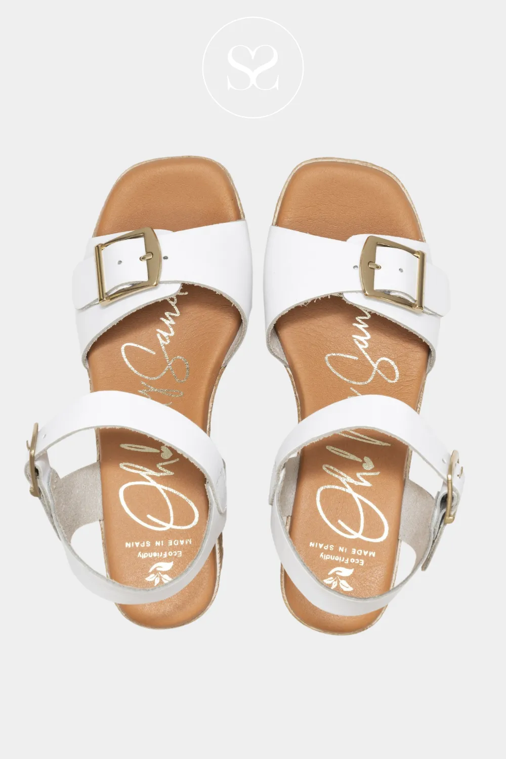 OH MY SANDALS 5726 - WHITE LEATHER BUCKLE WEDGE SANDALS