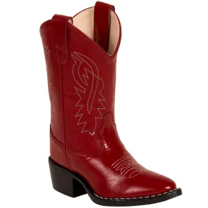 Old West Red Childrens Girls Corona Leather J Toe Cowboy Western Boots 1.5 D