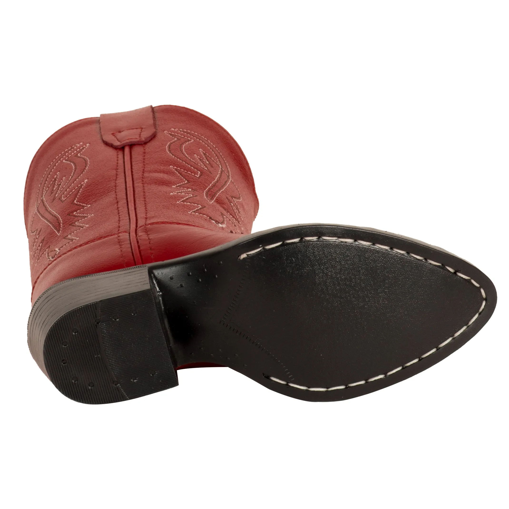 Old West Red Childrens Girls Corona Leather J Toe Cowboy Western Boots 1.5 D