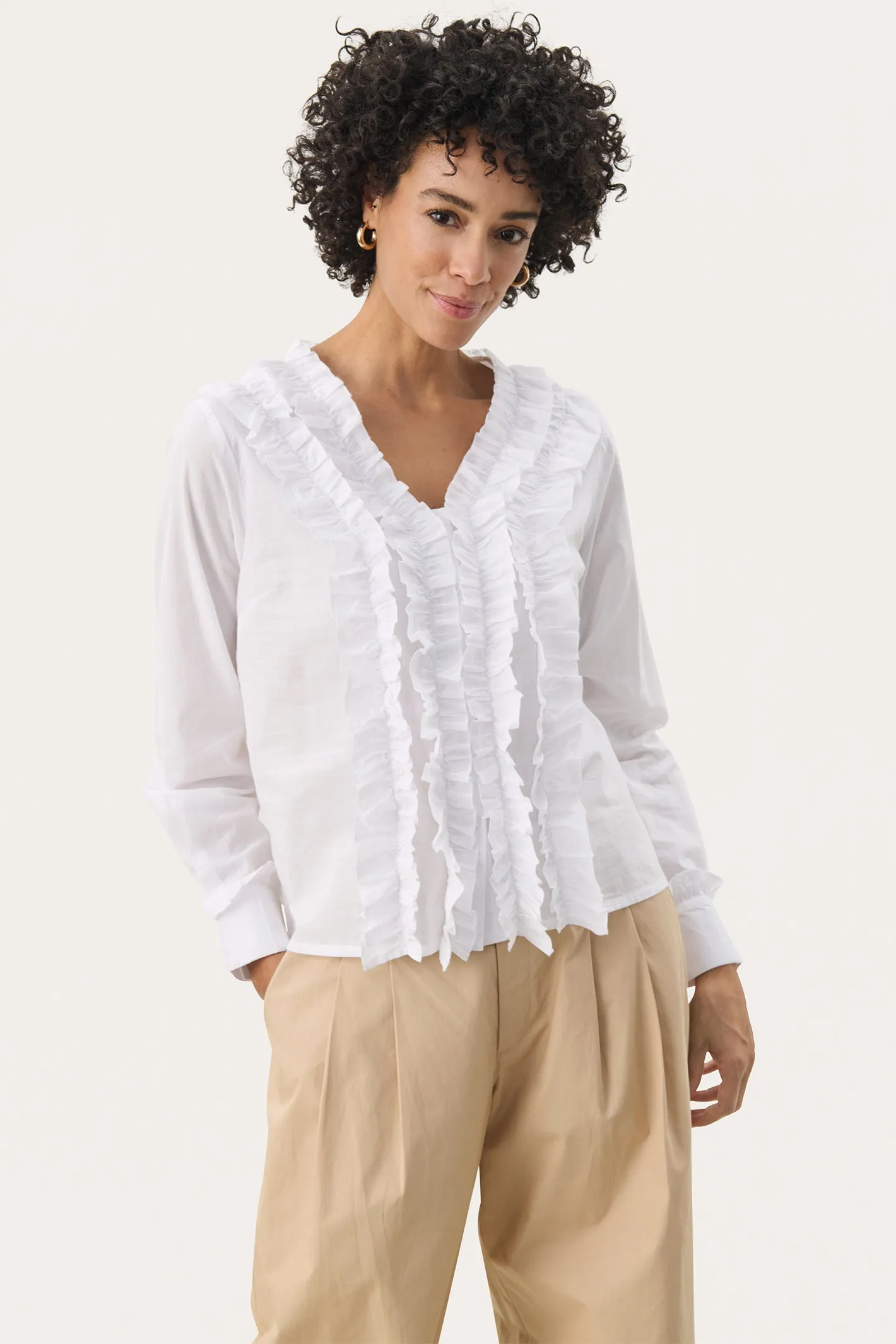 Part Two 30309562 NoellaPW Cotton Shirt with Frill Detailing Bright White