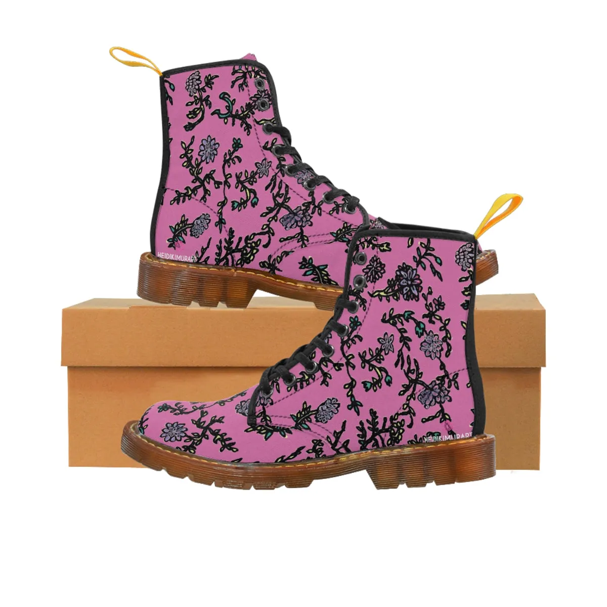 Pink Floral Print Women's Boots, Purple Floral Women's Boots, Best Winter Boots For Women (US Size 6.5-11)