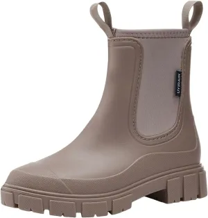 Rain Boots for Women Platform Ankle Rain Booties Waterproof Chelsea Boots Short Rubber Booties with Chunky Heel