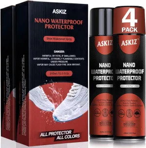 Shoe Protector Spray,10.5 OZ Rain & Stain Waterproof Spray for Shoes - Suede Protector Spray for Sneaker, Leather, Boots, Nubuck, Fabric, Canvas, White Shoe and Rain Protection (4 Pack)