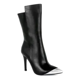 Silver Dip Stiletto Boot in Black