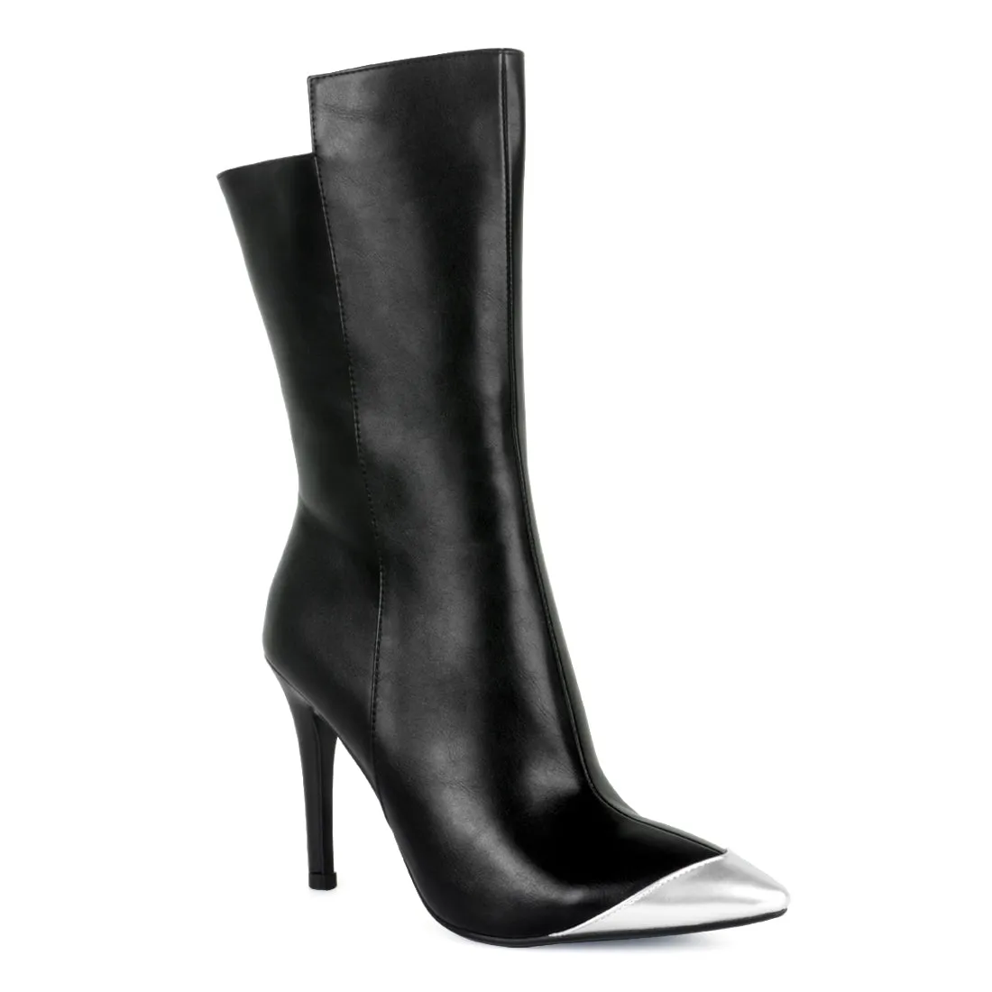 Silver Dip Stiletto Boot in Black