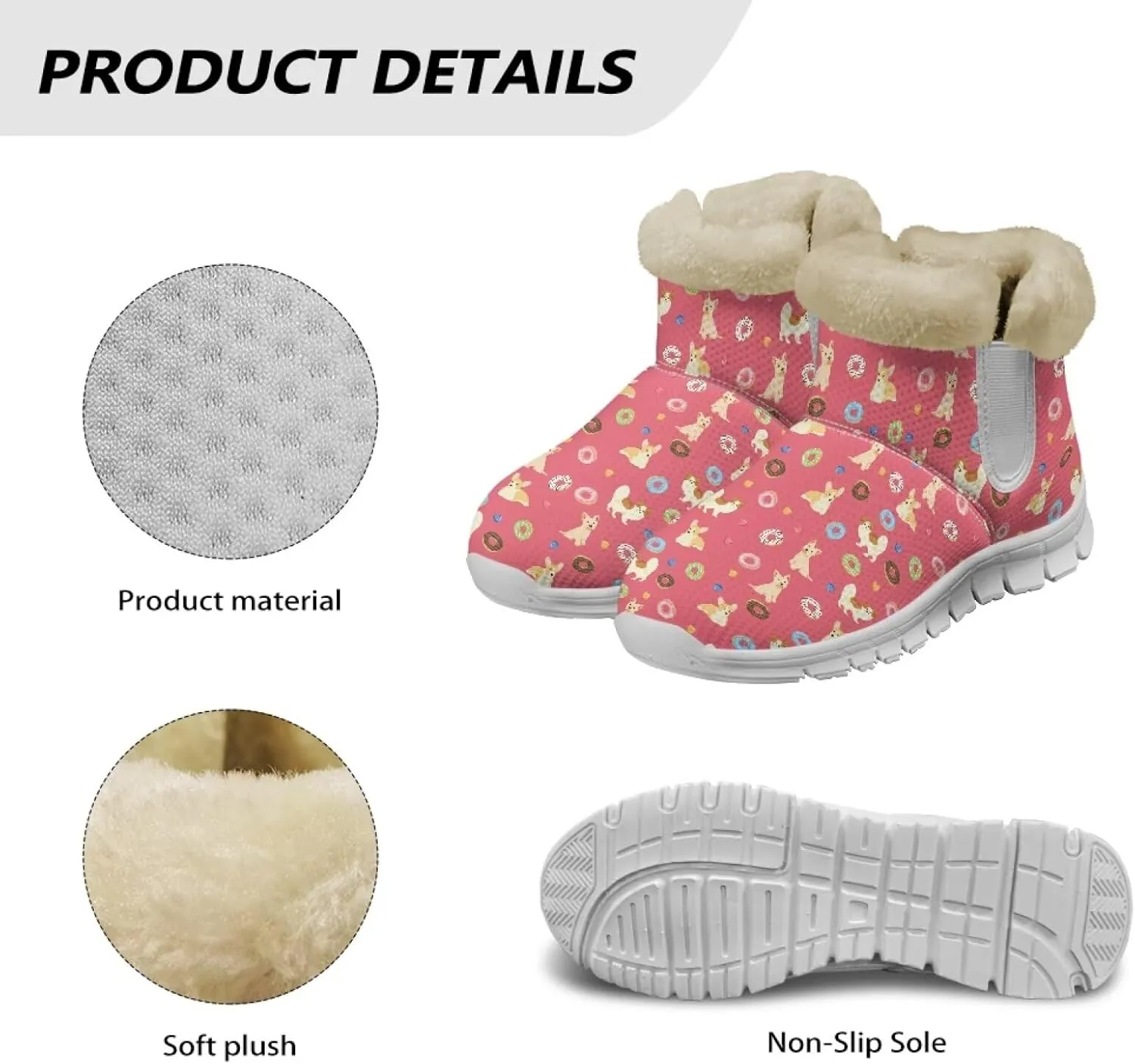 Snow Boots for Womens Non-Slip Comfortable Booties Waterproof Fleece Ankle Boots Mid Boot Flat Heel Fashion Bootie