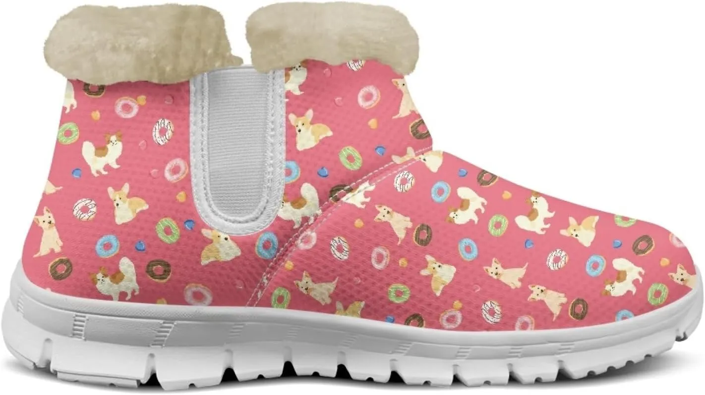 Snow Boots for Womens Non-Slip Comfortable Booties Waterproof Fleece Ankle Boots Mid Boot Flat Heel Fashion Bootie