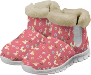 Snow Boots for Womens Non-Slip Comfortable Booties Waterproof Fleece Ankle Boots Mid Boot Flat Heel Fashion Bootie