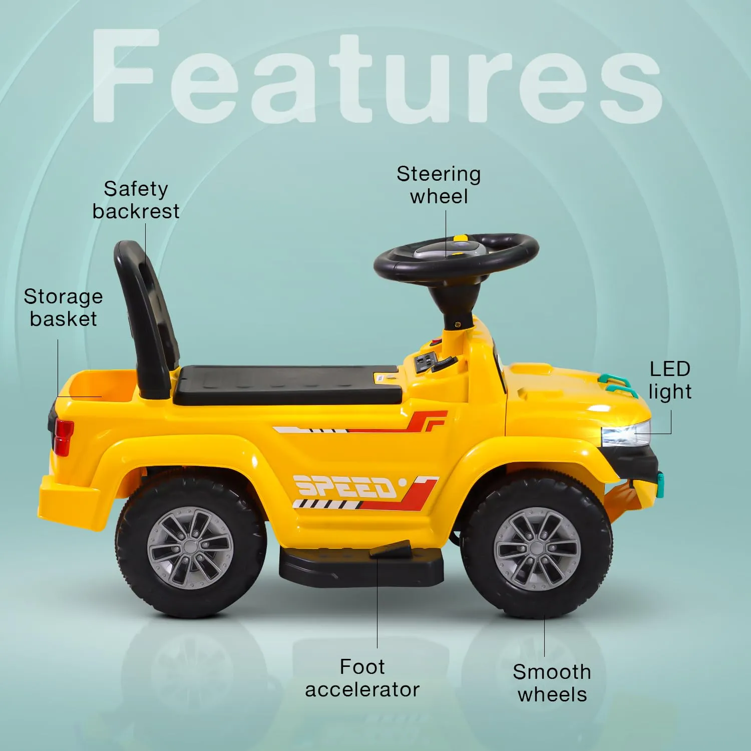 Speedy Pro Rechargeable Battery Operated Jeep for Kids with Music & LED Light