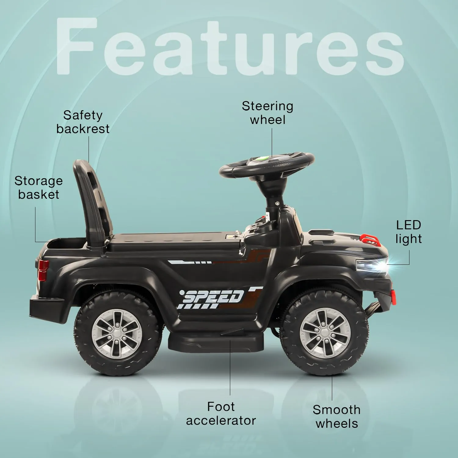 Speedy Pro Rechargeable Battery Operated Jeep for Kids with Music & LED Light