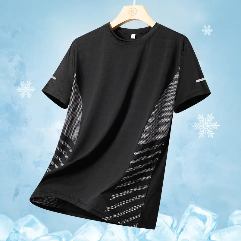 Summer Ice Silk Quick-Dry Running T-Shirt with Reflective Print
