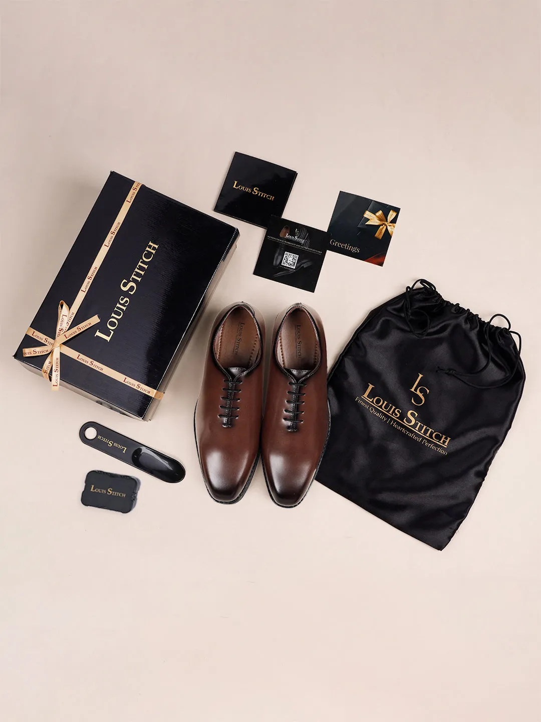 Tan Handcrafted Lace-Up Wholecut Derby Shoe