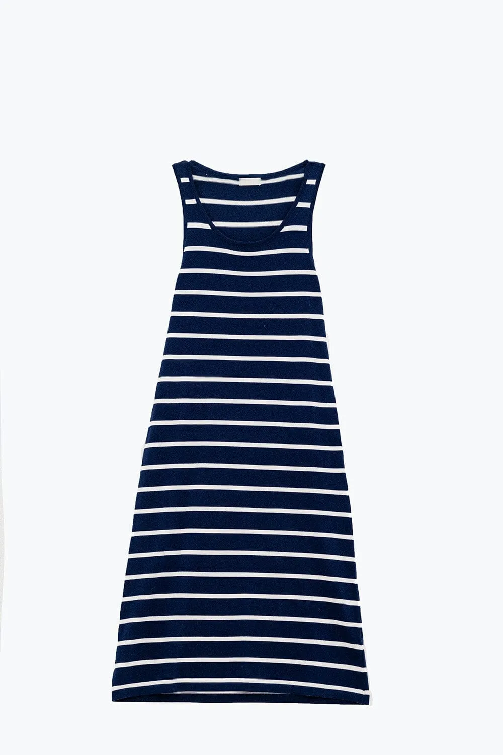 Tank Maxi Dress With Scoop Neck In Navy With White Stripes