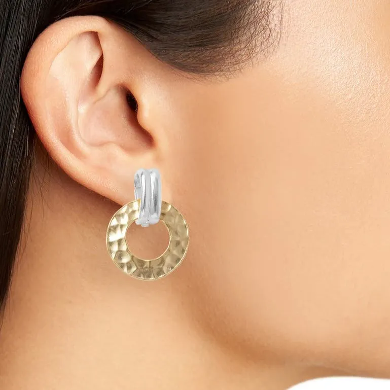 Two Tones Doorknocker Clip Earrings