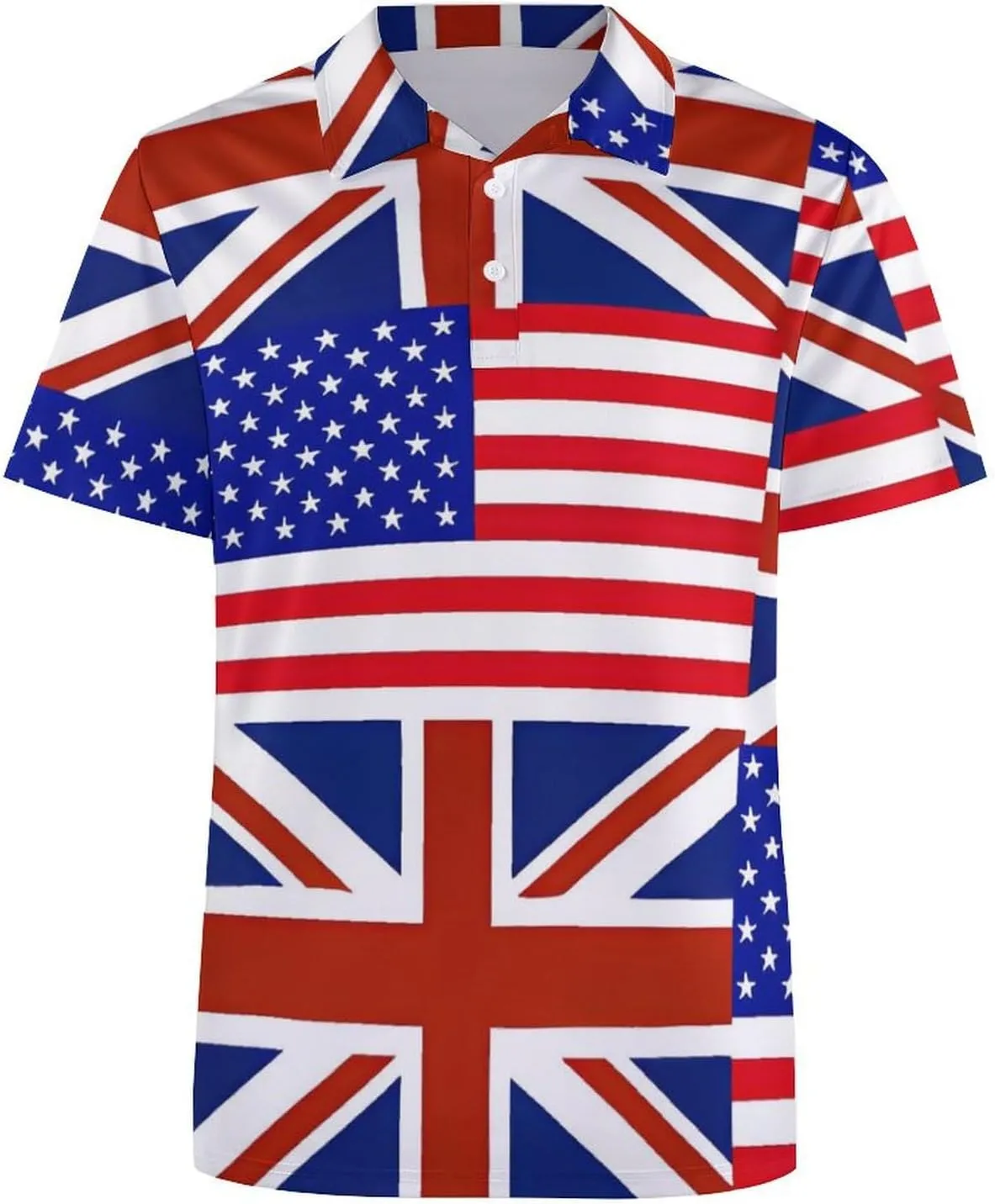 U.S. & UK Flag Mens Straight Short Sleeve Polo Shirts Sports Golf Tennis T-Shirt Quick Dry Long Top