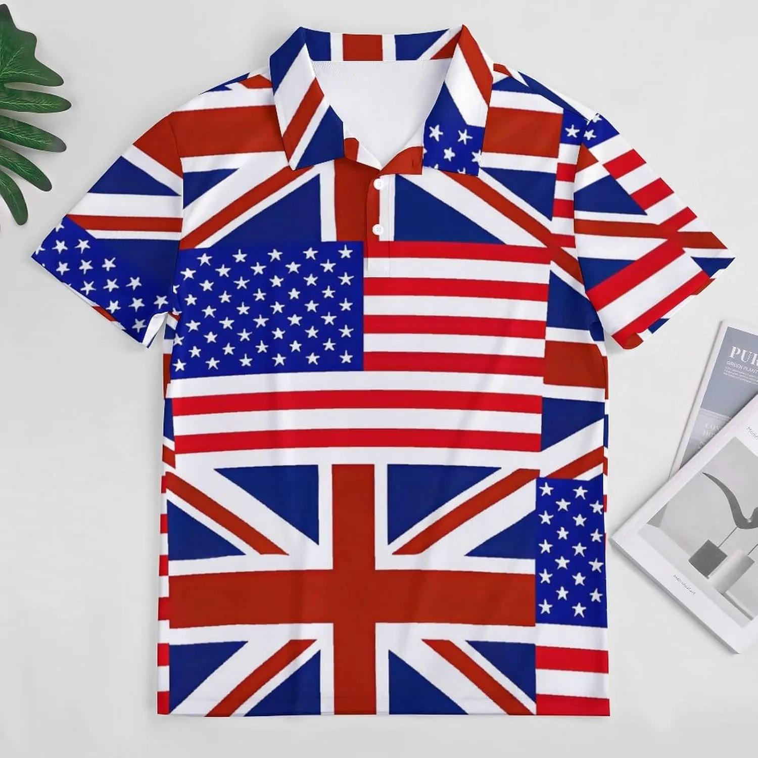 U.S. & UK Flag Mens Straight Short Sleeve Polo Shirts Sports Golf Tennis T-Shirt Quick Dry Long Top