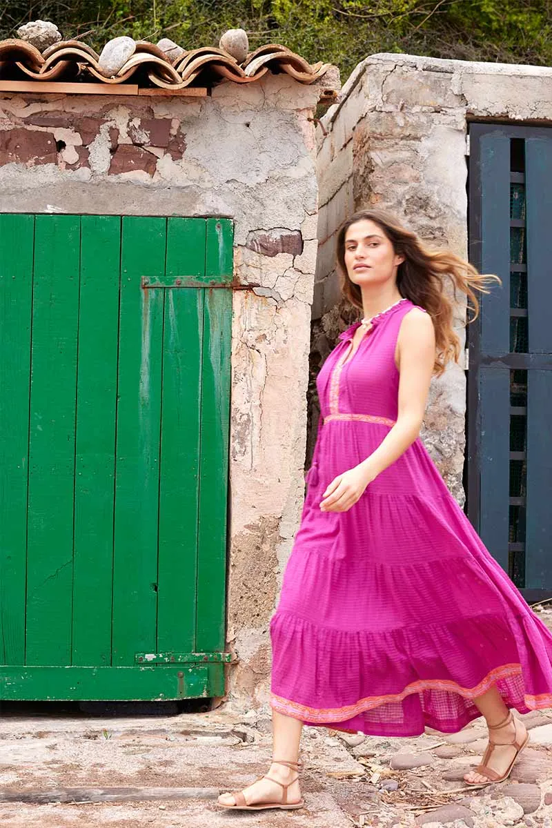 Verity Magenta Cotton Sleeveless Dress
