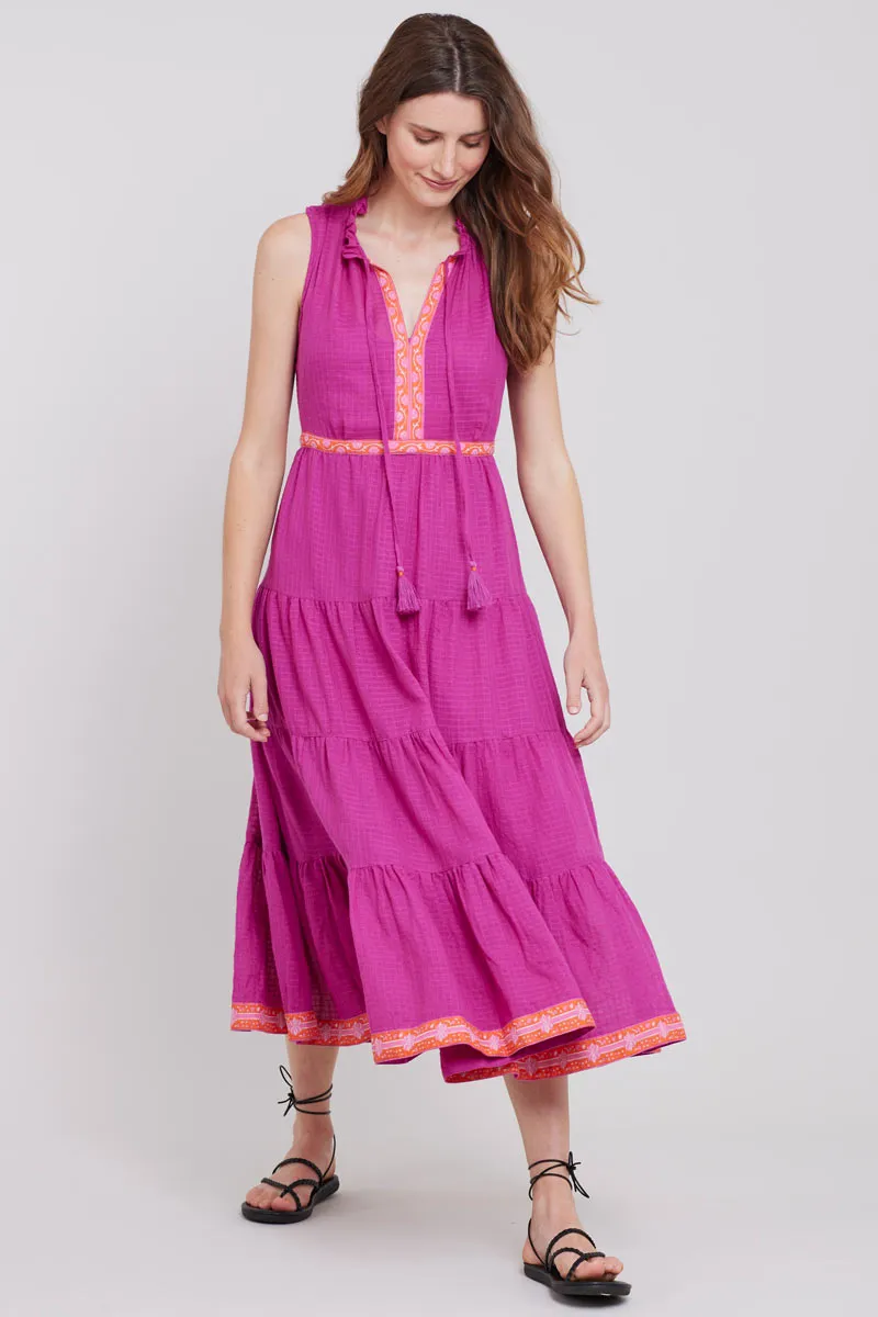 Verity Magenta Cotton Sleeveless Dress