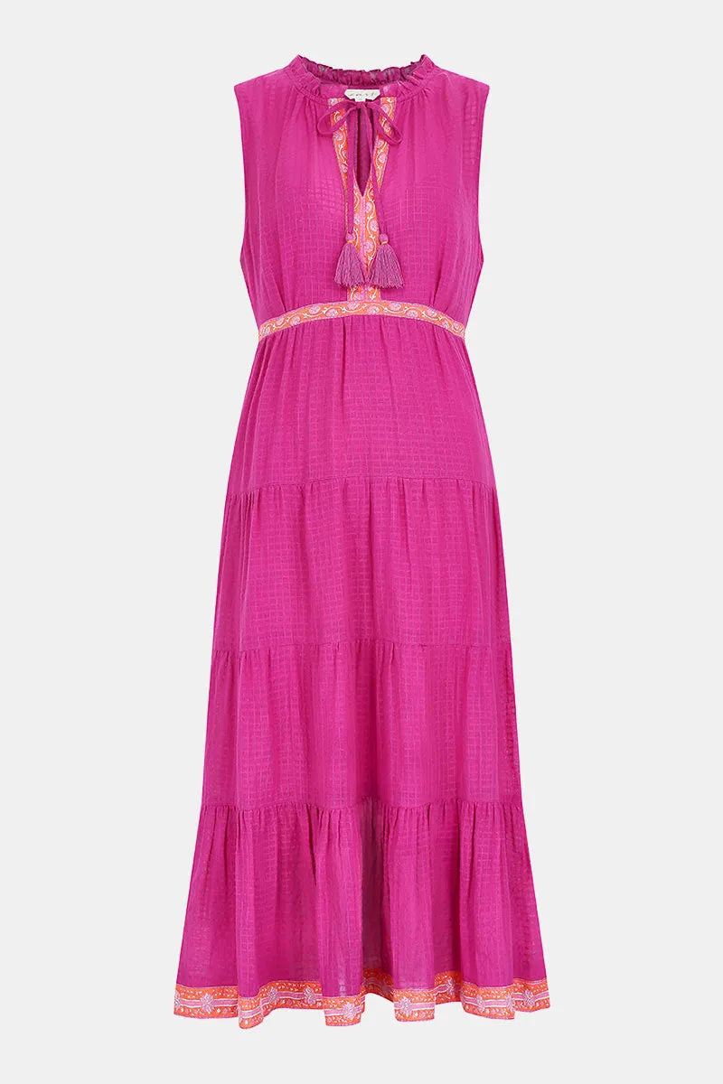 Verity Magenta Cotton Sleeveless Dress