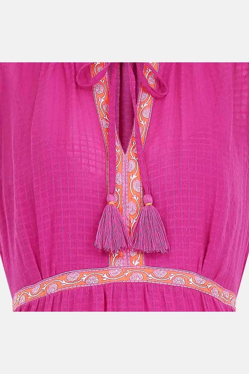 Verity Magenta Cotton Sleeveless Dress