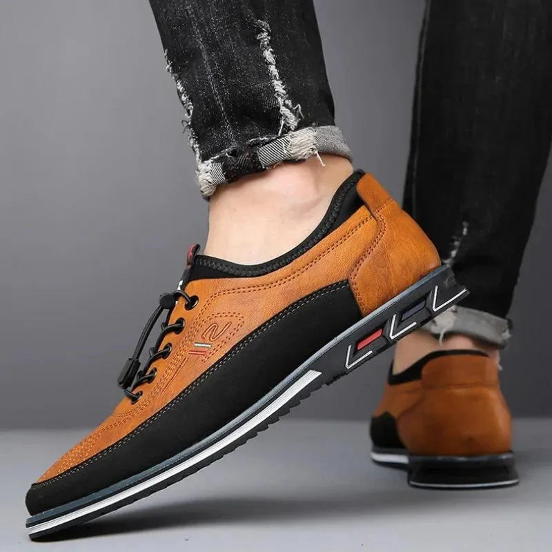 VeteMax - Heren Sportieve Sneakers van Imitatieleer met Contrasterende Panelen, Elastische Veters, Comfortabele Zool