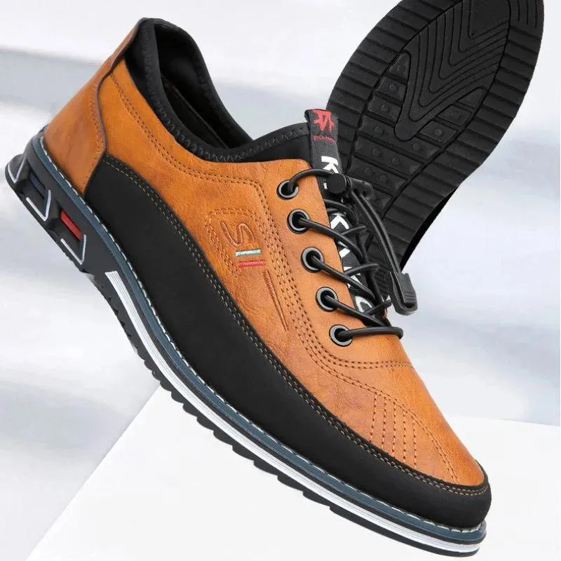 VeteMax - Heren Sportieve Sneakers van Imitatieleer met Contrasterende Panelen, Elastische Veters, Comfortabele Zool
