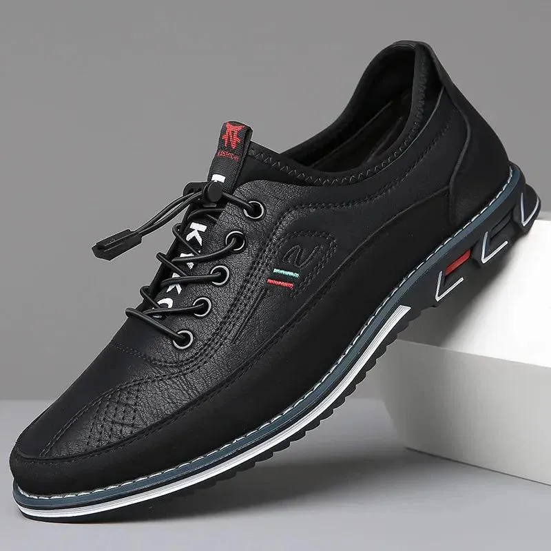 VeteMax - Heren Sportieve Sneakers van Imitatieleer met Contrasterende Panelen, Elastische Veters, Comfortabele Zool