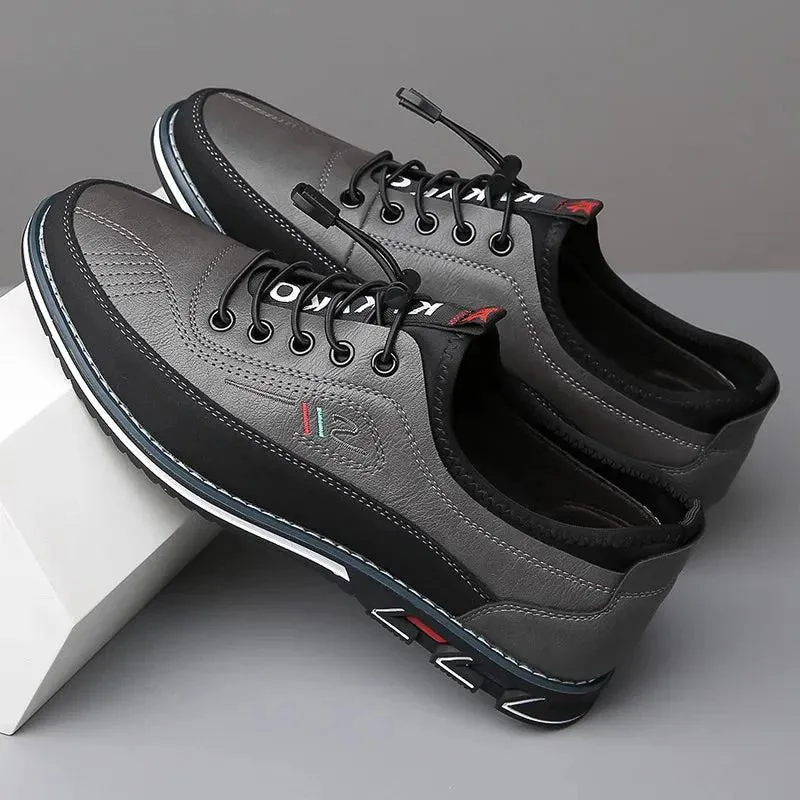 VeteMax - Heren Sportieve Sneakers van Imitatieleer met Contrasterende Panelen, Elastische Veters, Comfortabele Zool