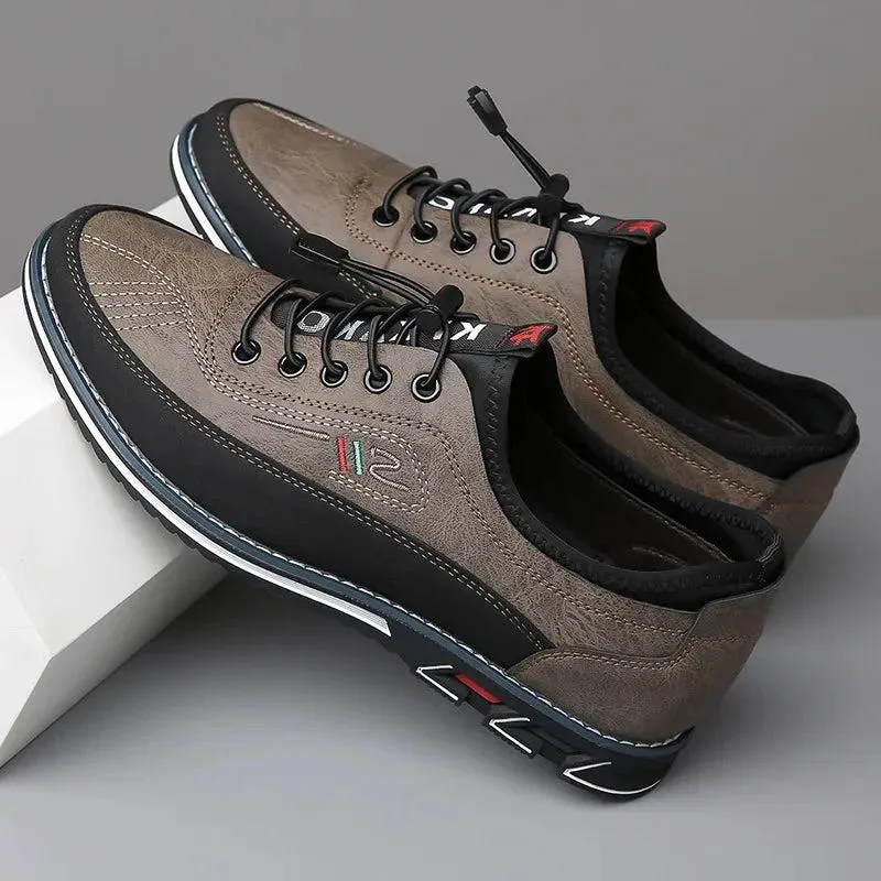VeteMax - Heren Sportieve Sneakers van Imitatieleer met Contrasterende Panelen, Elastische Veters, Comfortabele Zool