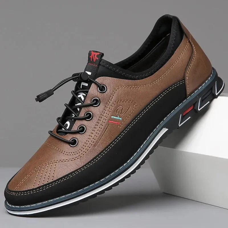 VeteMax - Heren Sportieve Sneakers van Imitatieleer met Contrasterende Panelen, Elastische Veters, Comfortabele Zool