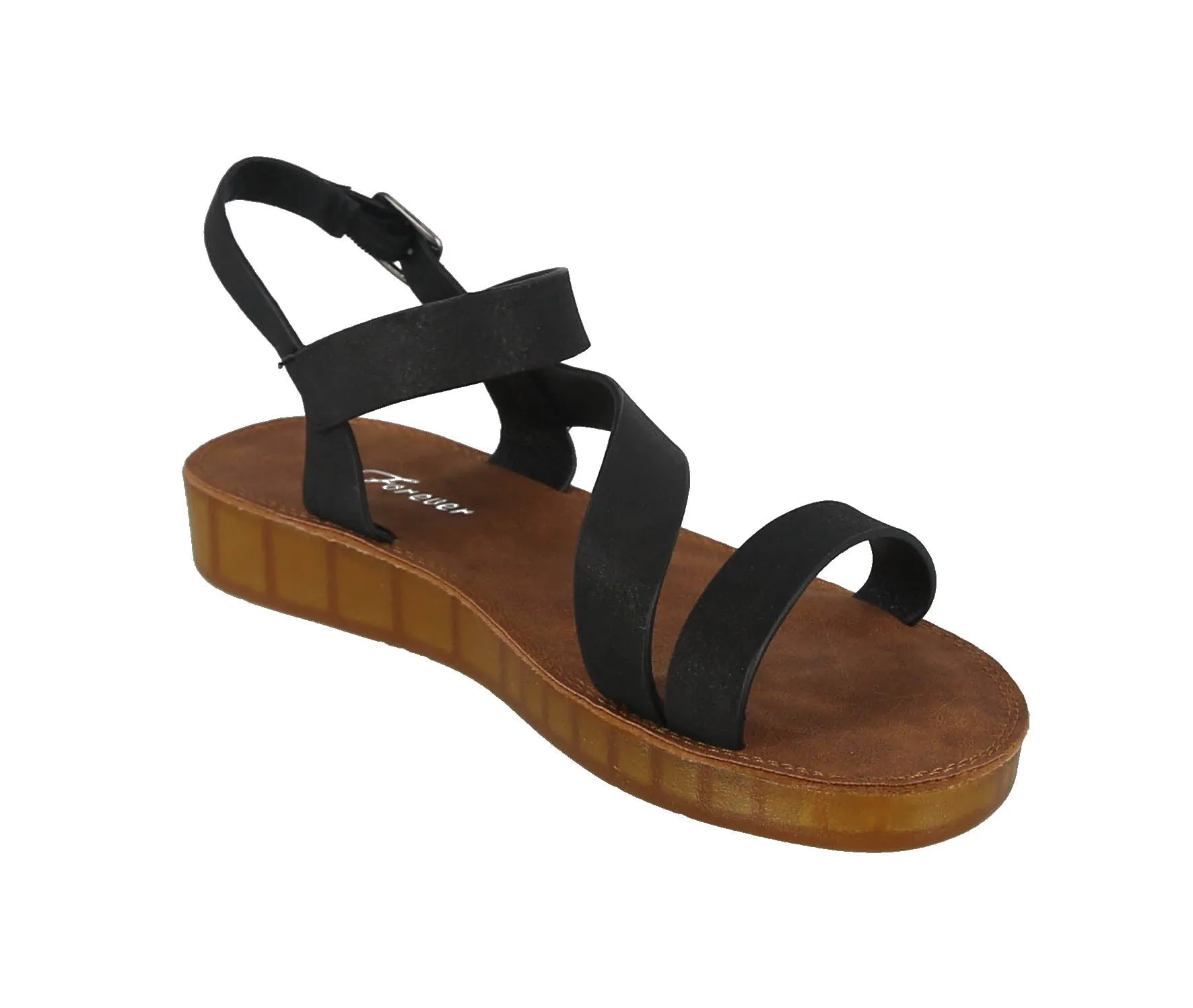 WOMAN'S SHOES BLACK PU LEATHER SANDALS RECORD-44