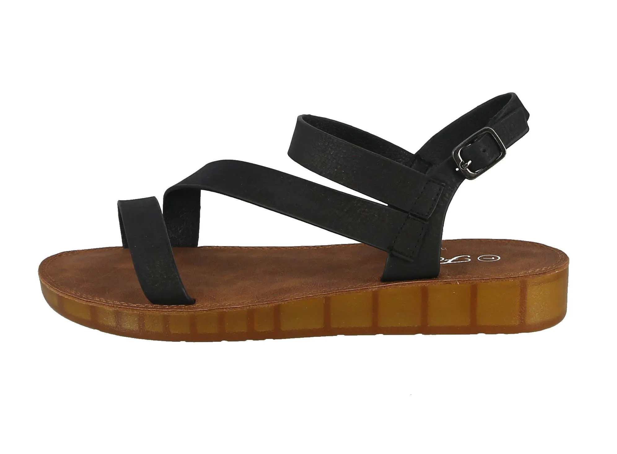 WOMAN'S SHOES BLACK PU LEATHER SANDALS RECORD-44