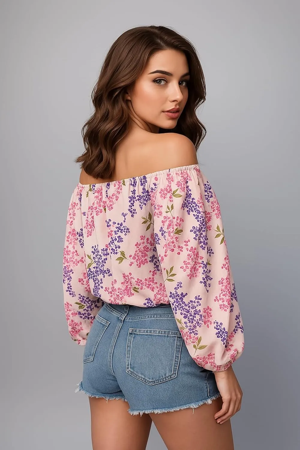 Women's Off-Shoulder Floral Blouse – Lightweight, Breathable & Quick-Dry, Chic Boho Long Sleeve Top for Spring/Summer
