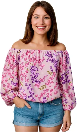 Women's Off-Shoulder Floral Blouse – Lightweight, Breathable & Quick-Dry, Chic Boho Long Sleeve Top for Spring/Summer