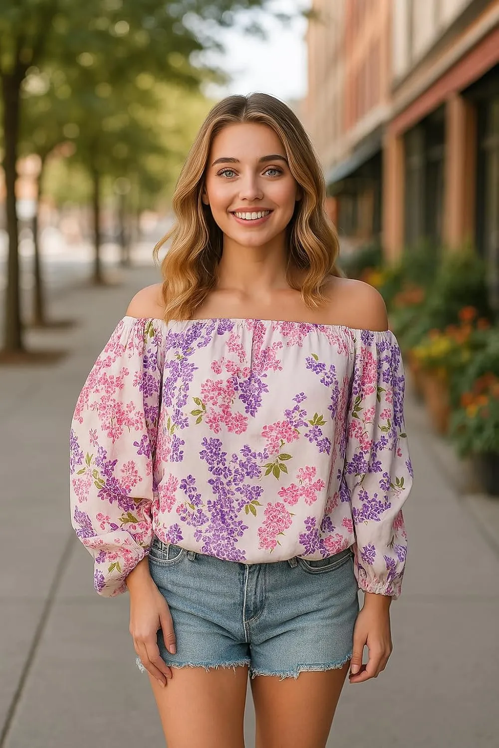 Women's Off-Shoulder Floral Blouse – Lightweight, Breathable & Quick-Dry, Chic Boho Long Sleeve Top for Spring/Summer