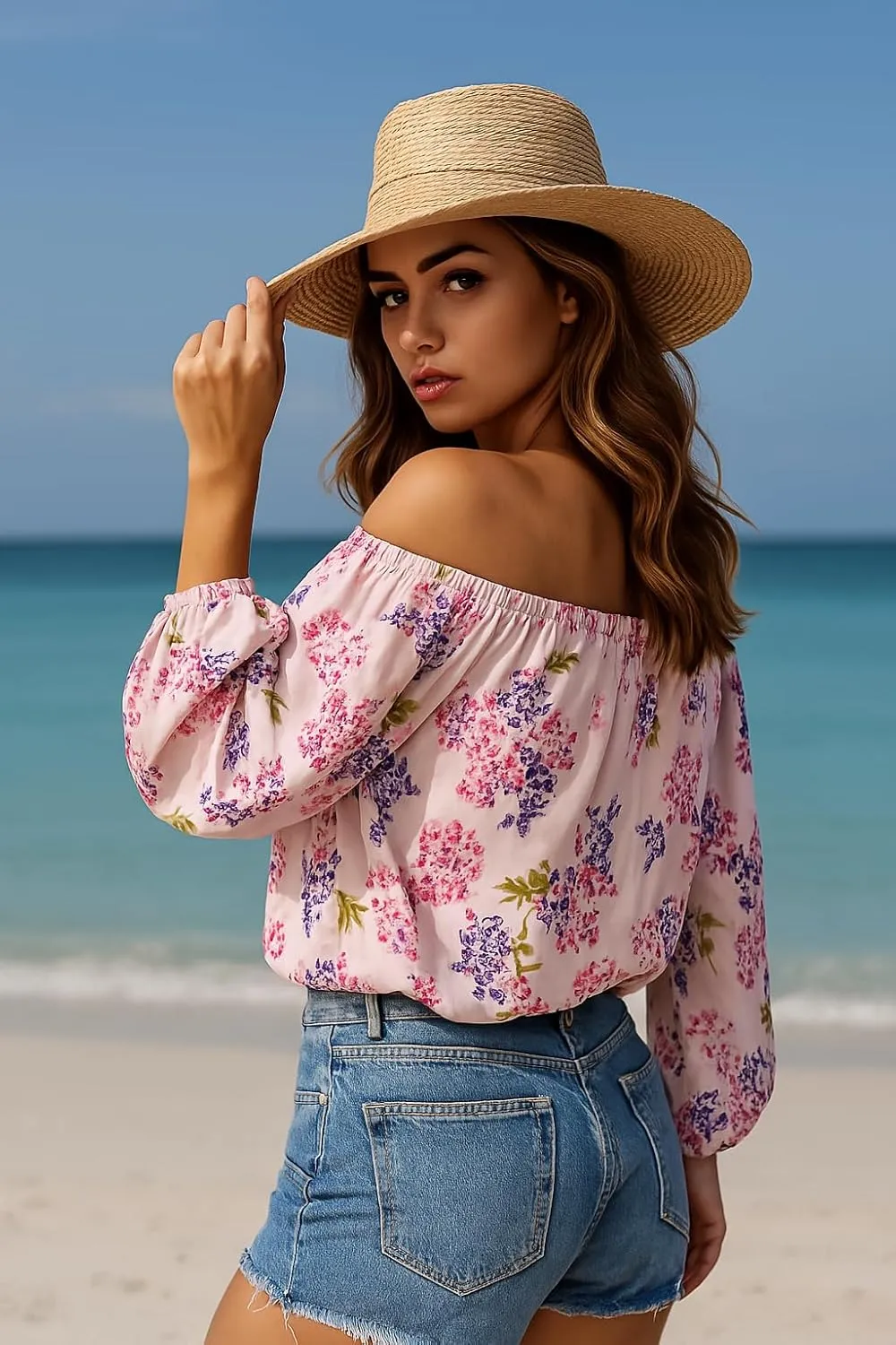 Women's Off-Shoulder Floral Blouse – Lightweight, Breathable & Quick-Dry, Chic Boho Long Sleeve Top for Spring/Summer