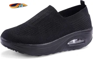 Women's Orthopedic Mesh Air Cushion Walking Shoes Slip-on Platform Casual Wedge Rocker Sneakers Light Breathable Arch Support Diabetic Nursing Nurse