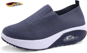 Women's Orthopedic Mesh Air Cushion Walking Shoes Slip-on Platform Casual Wedge Rocker Sneakers Light Breathable Arch Support Diabetic Nursing Nurse