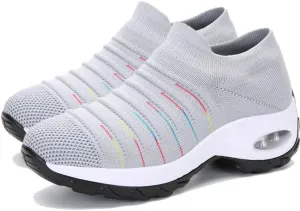 Womens Walking Shoes Breathable Non Slip Work Shoes Comfortable Air Cushion Orthopedic Slip on Sneakers with Arch Support