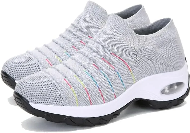 Womens Walking Shoes Breathable Non Slip Work Shoes Comfortable Air Cushion Orthopedic Slip on Sneakers with Arch Support