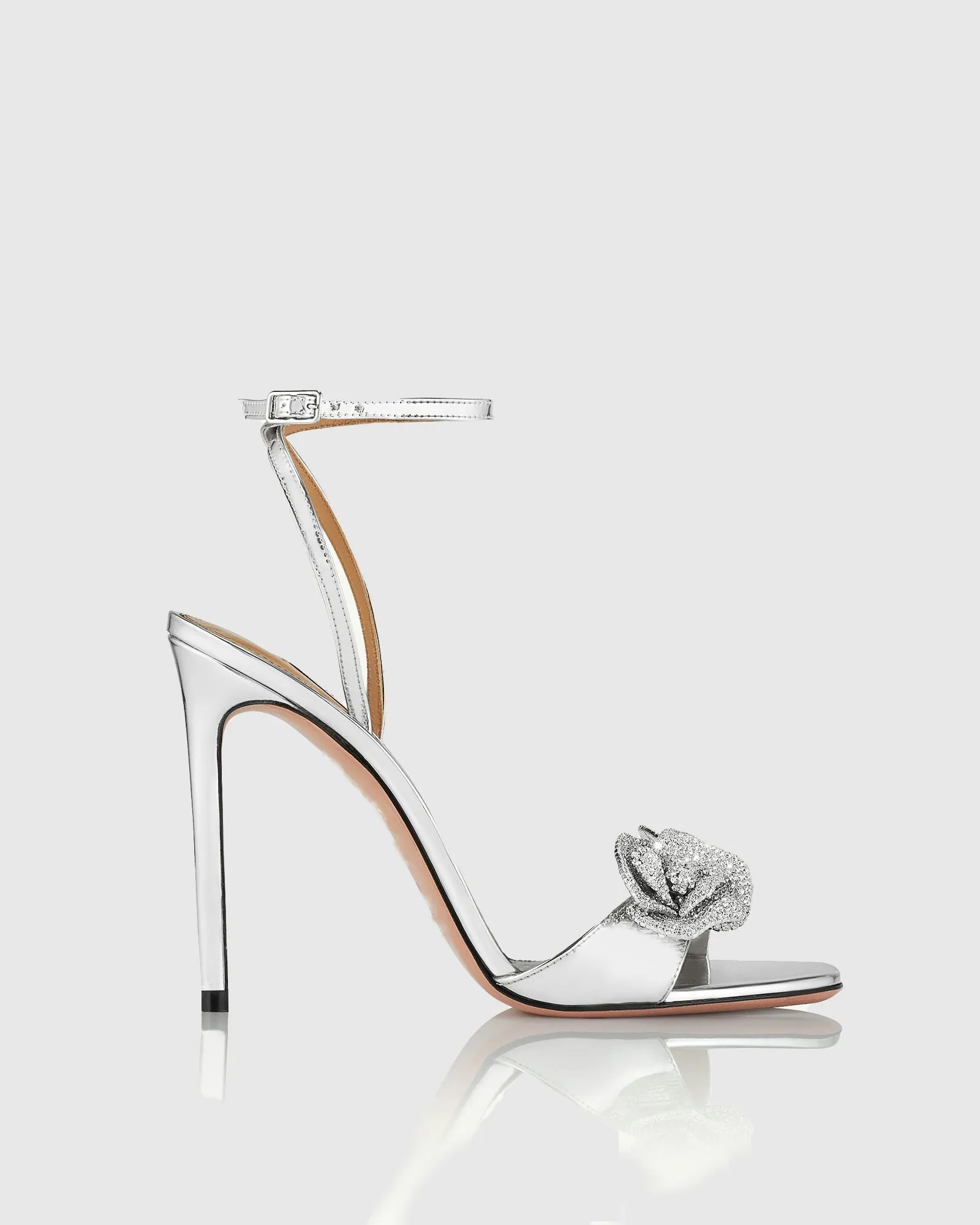 Yale Rhinestone Orchid Strap Sandals In Silver