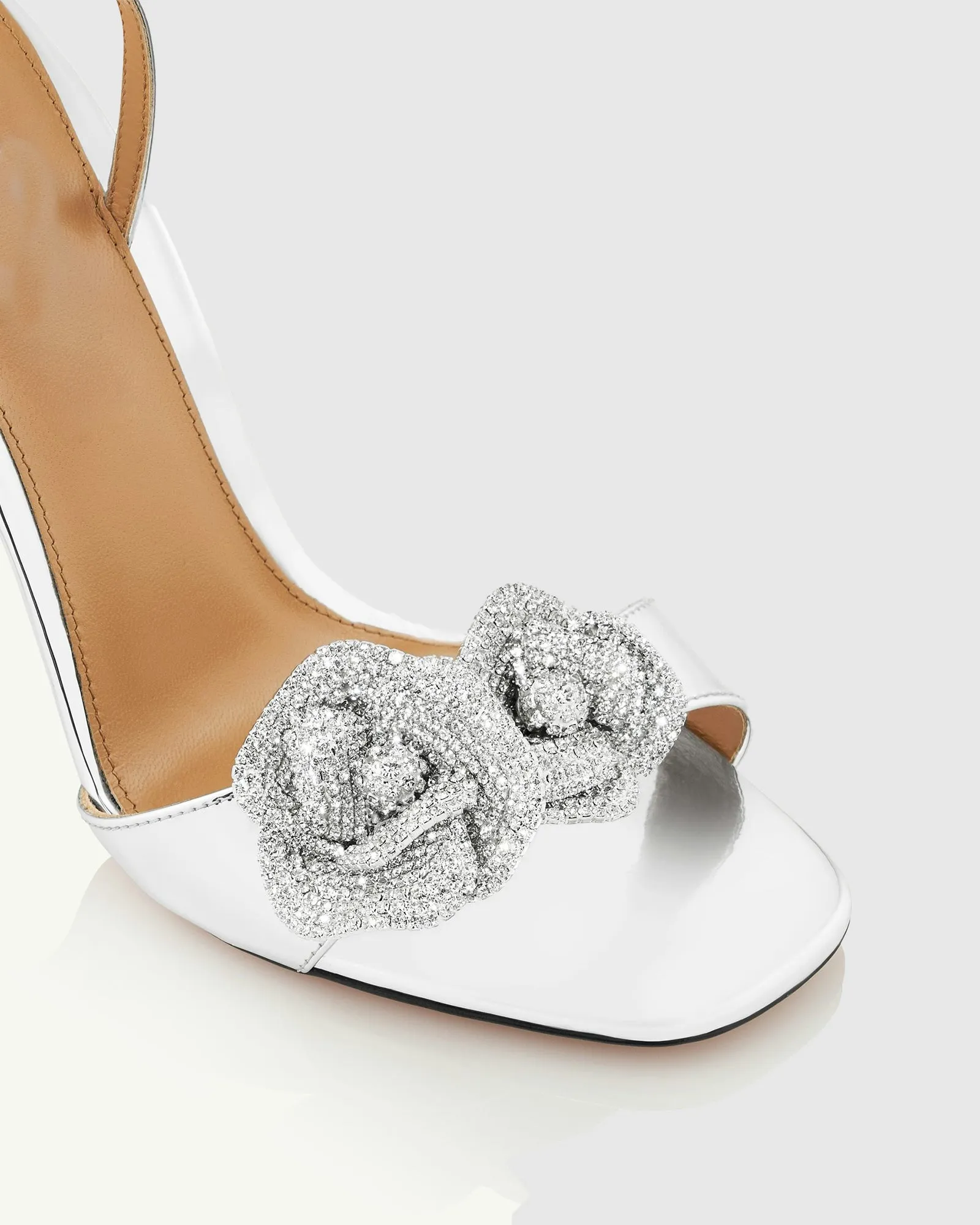 Yale Rhinestone Orchid Strap Sandals In Silver