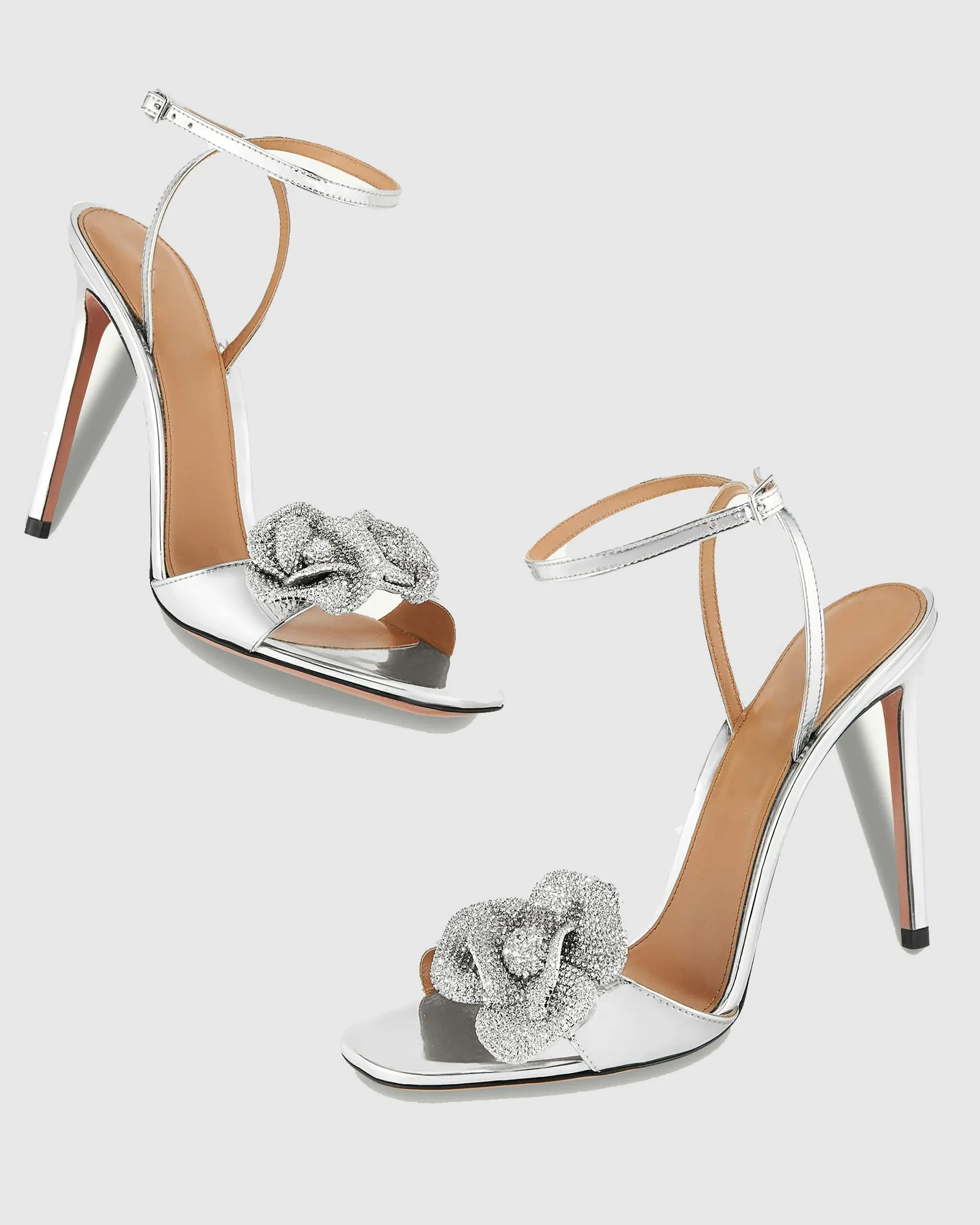 Yale Rhinestone Orchid Strap Sandals In Silver