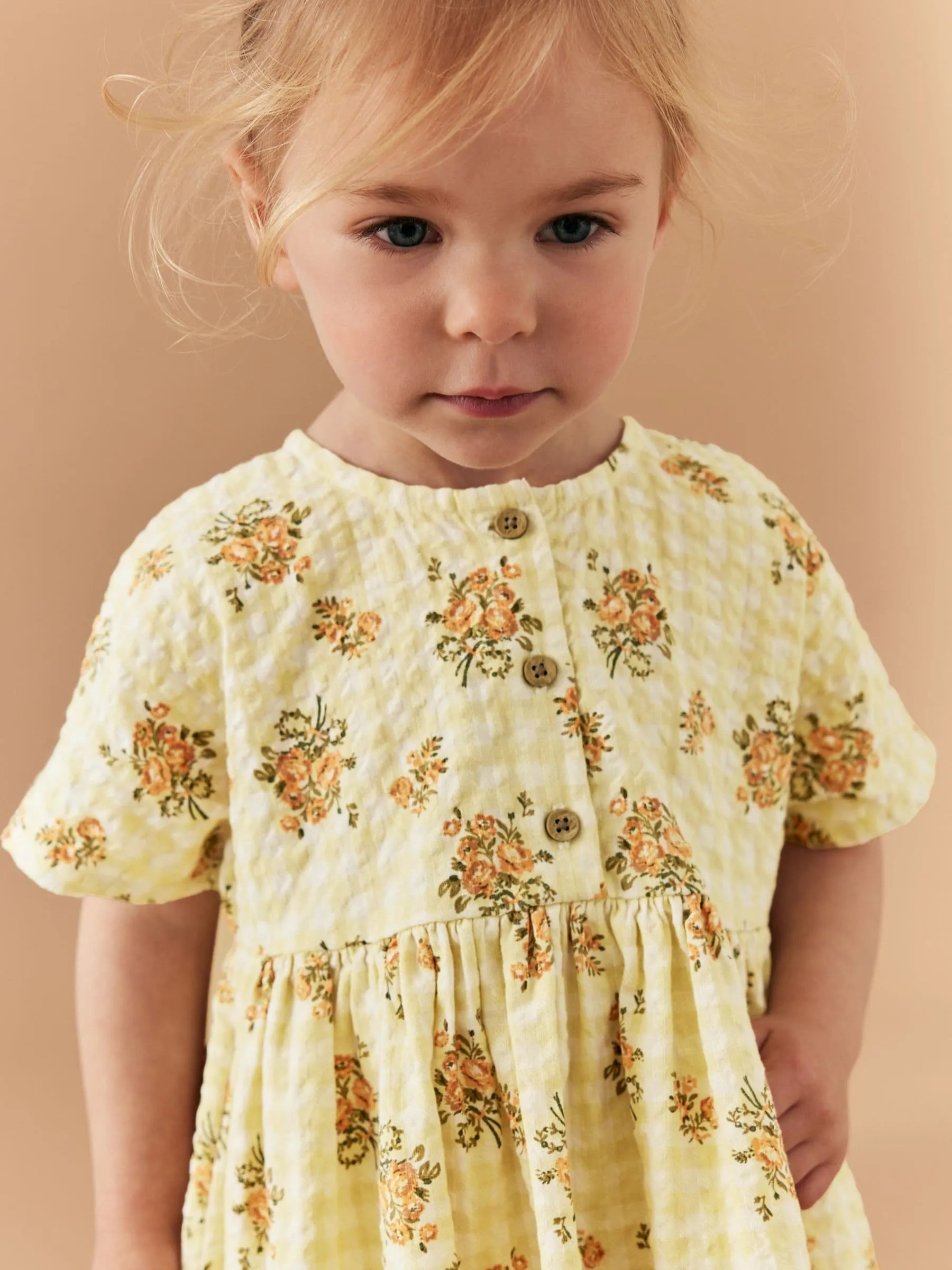 Yellow Floral Gingham Relaxed Cotton Dress (3mths-8yrs)
