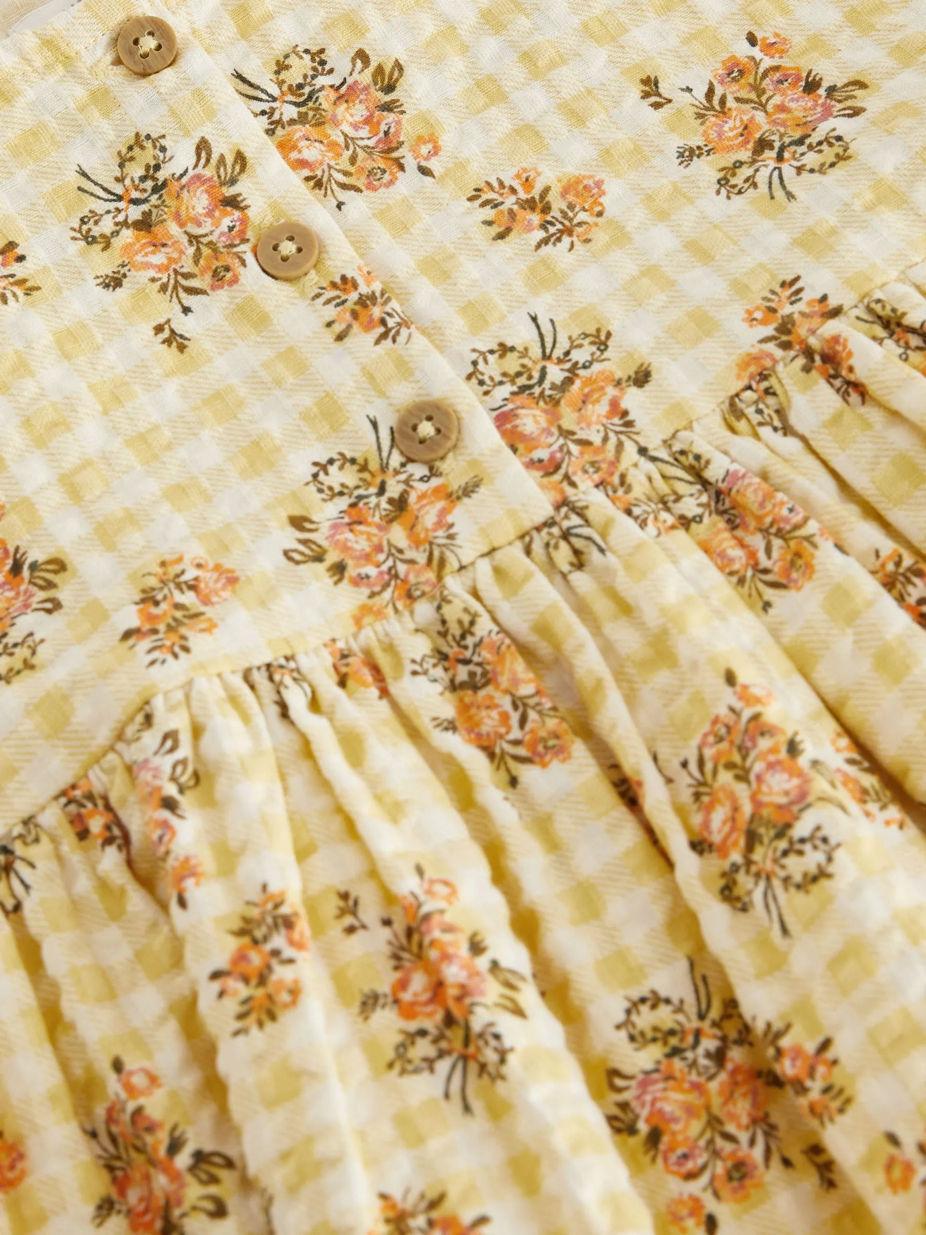 Yellow Floral Gingham Relaxed Cotton Dress (3mths-8yrs)