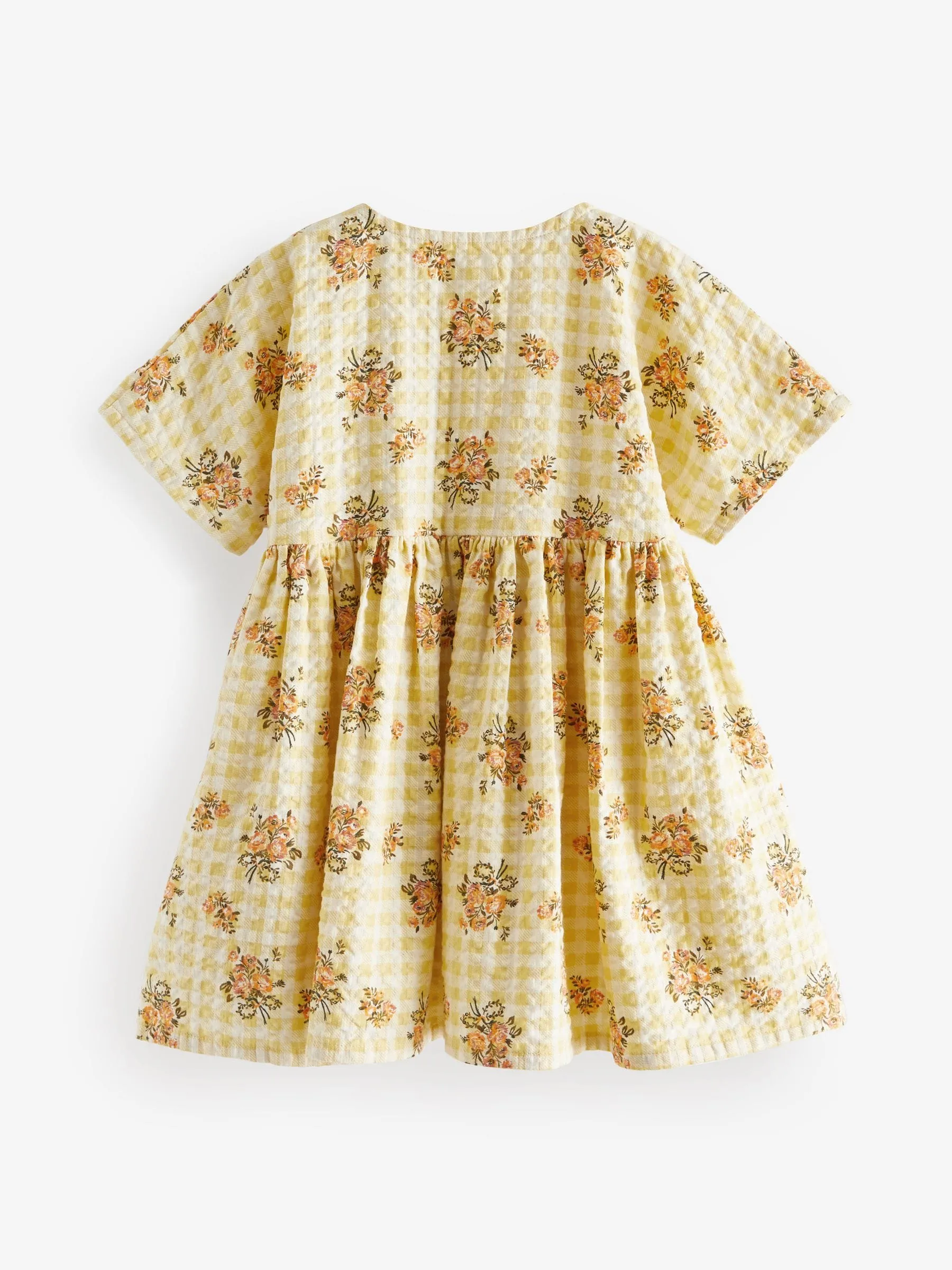 Yellow Floral Gingham Relaxed Cotton Dress (3mths-8yrs)