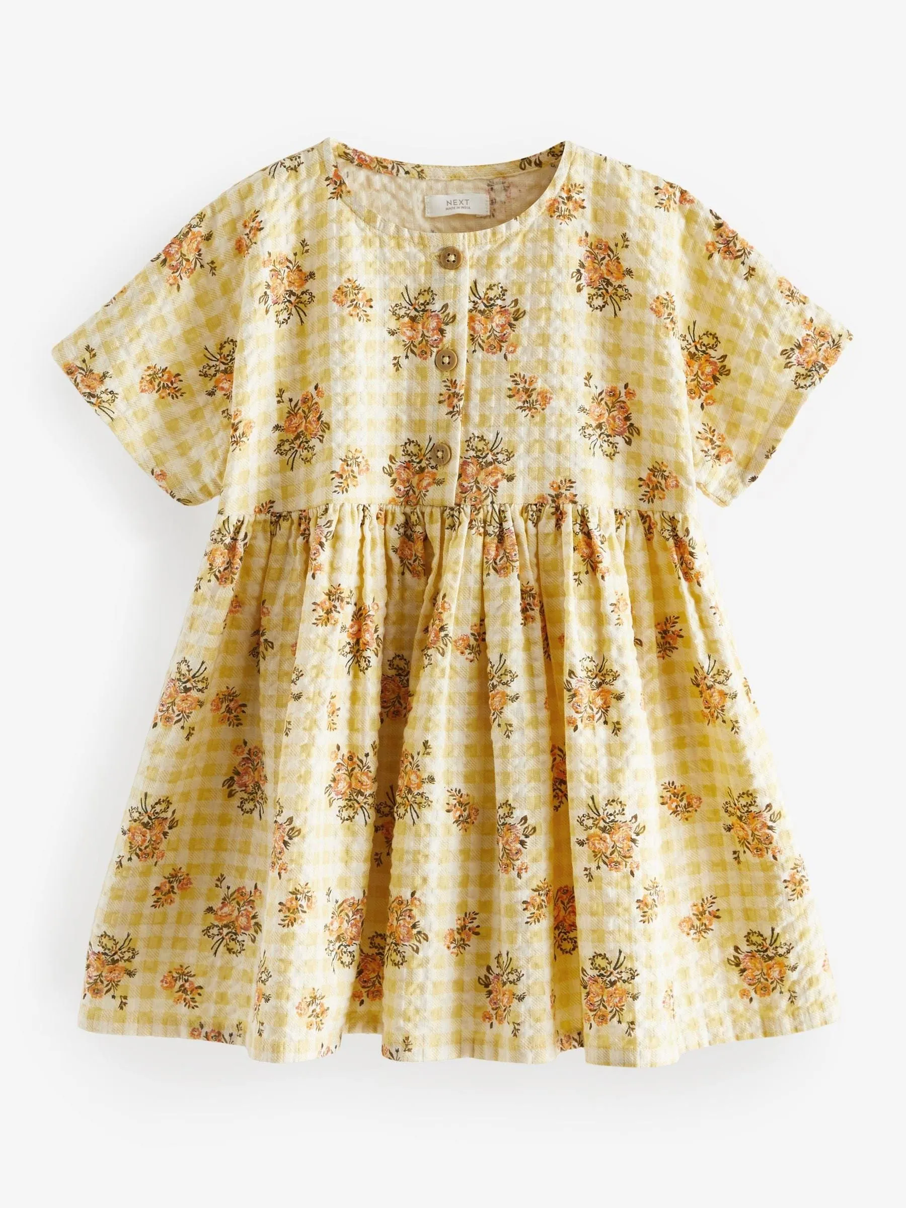 Yellow Floral Gingham Relaxed Cotton Dress (3mths-8yrs)