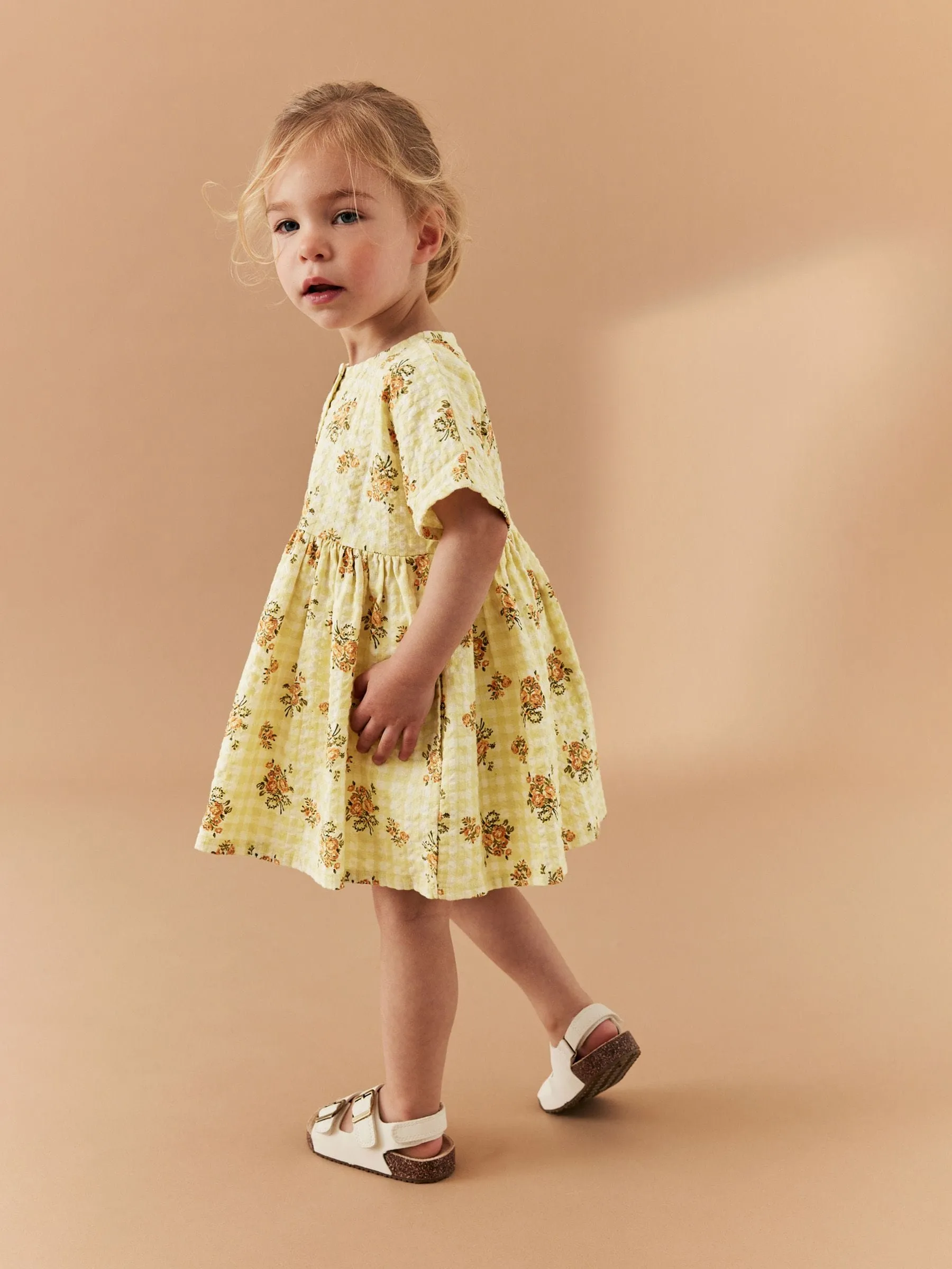 Yellow Floral Gingham Relaxed Cotton Dress (3mths-8yrs)