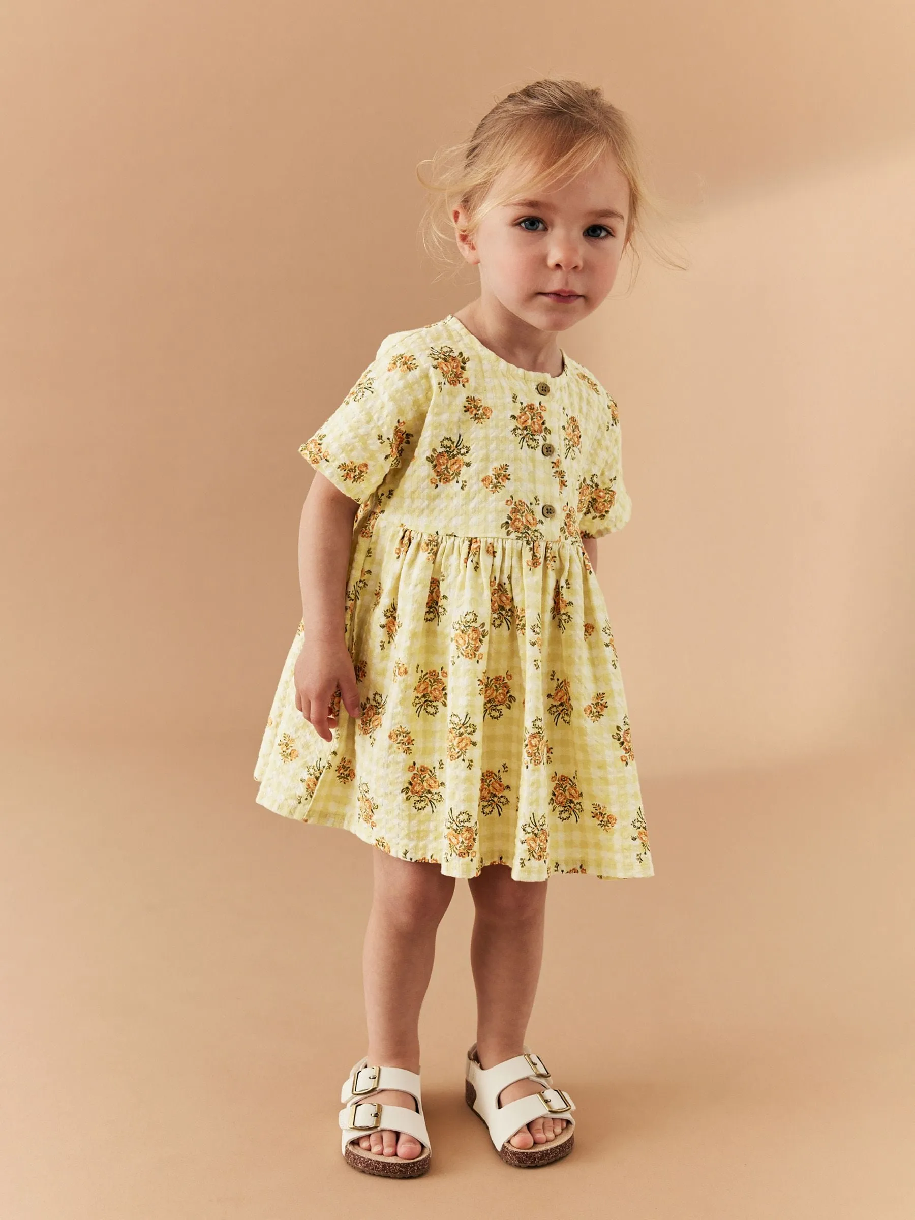 Yellow Floral Gingham Relaxed Cotton Dress (3mths-8yrs)